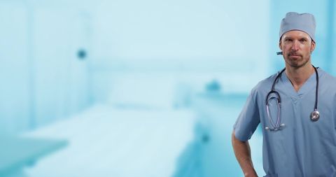 Doctor Standing Confidently in Modern Hospital Room Setting