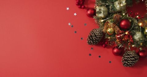 Christmas Wreath Decoration on Red Background - Download Free Stock Images Pikwizard.com
