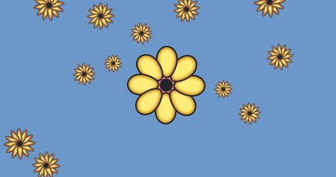 Digital yellow flowers on blue background for floral pattern design