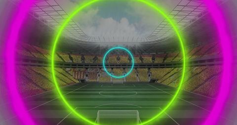 Vibrant Stadium Atmosphere with Neon Accents and Passionate Fans