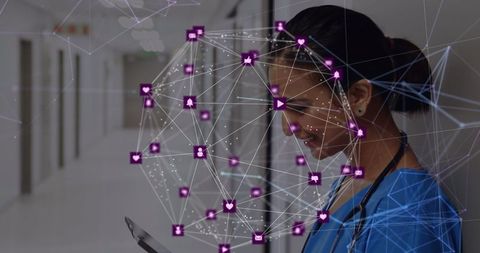 Smiling Doctor Exploring Healthcare Technology Connections