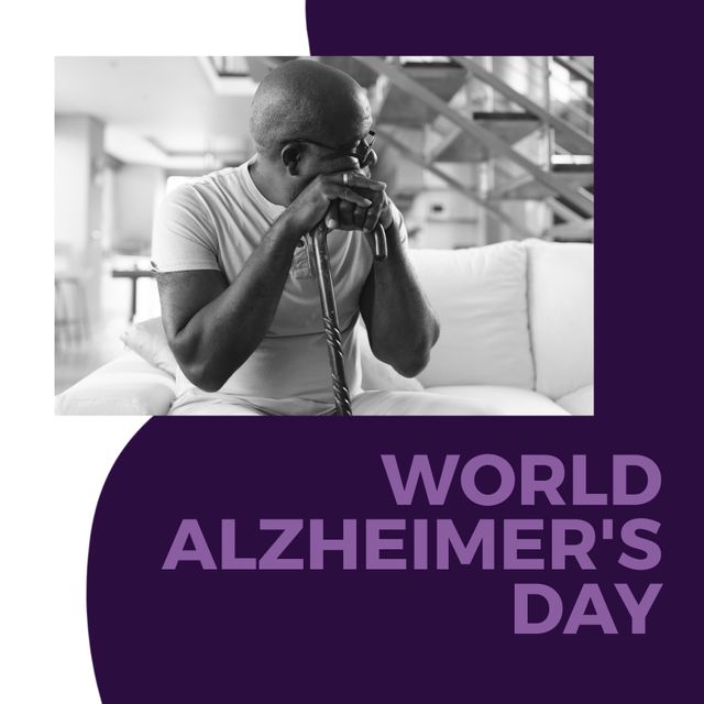 Worried Senior African American Man on World Alzheimer's Day - Download Free Stock Templates Pikwizard.com