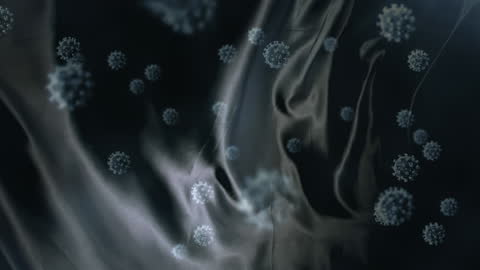 Virus Cells in Flowing Dark Background, Pandemic Health Concept