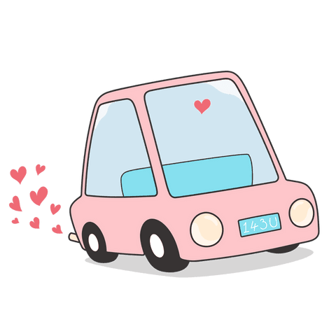 Whimsical transparent pink car emitting heart shapes for romantic designs