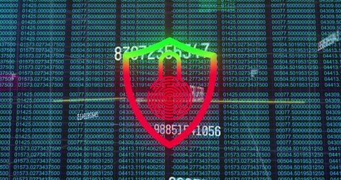Futuristic cybersecurity encryption shield on digital screen