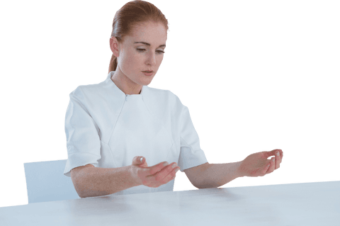 transparent woman evaluating abstract object at workspace - Download Free Stock Videos Pikwizard.com