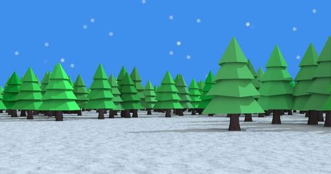Snow Falling Over Stylized Fir Trees During Winter
