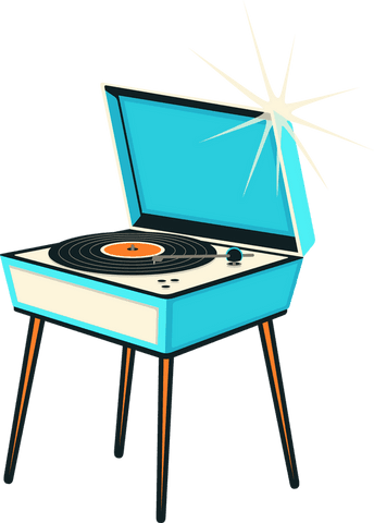 Retro turntable on wooden legs with transparent background