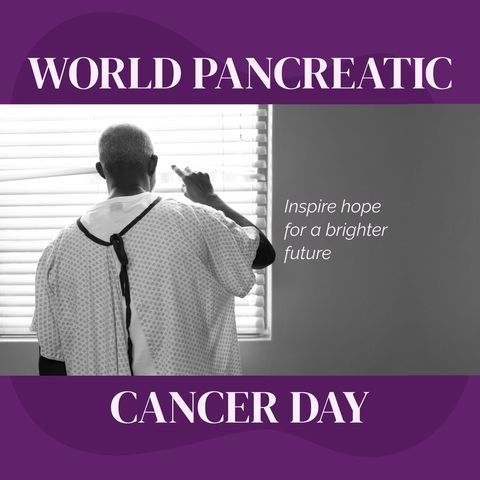 World Pancreatic Cancer Day Awareness with Senior Man in Hospital Gown