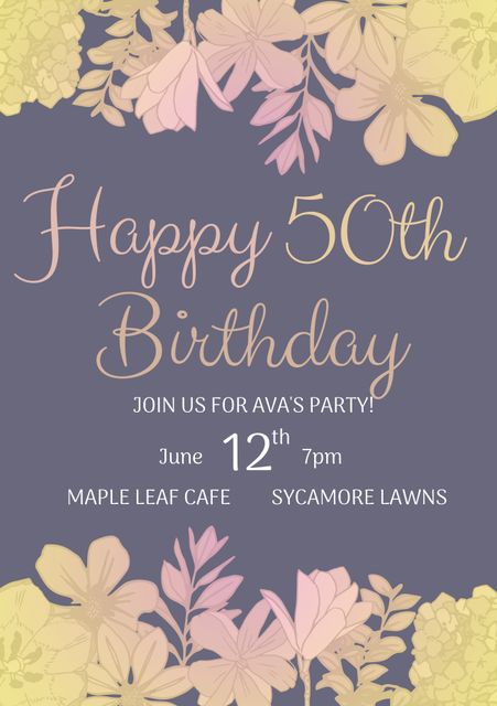 Elegant Floral 50th Birthday Invitation with Pastel Flowers - Download Free Stock Templates Pikwizard.com