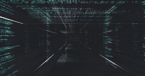 Matrix-like digital code tunnel with glowing light