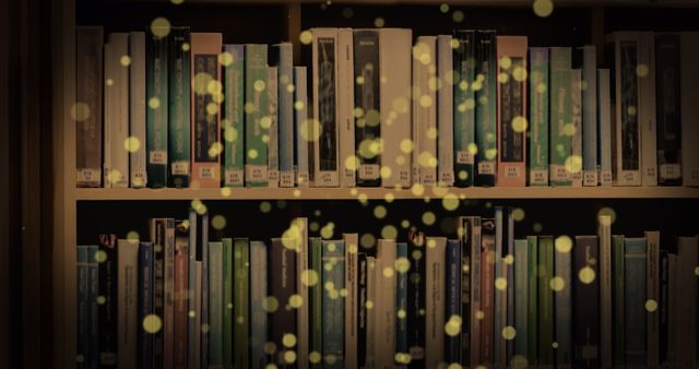 Mystical Floating Dots Overlaying Bookshelf for International Literacy Day - Download Free Stock Images Pikwizard.com