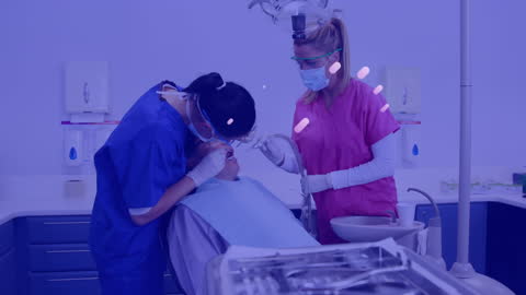 Dentists Performing Procedure with Futuristic Graphic Overlay