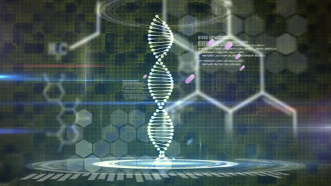 Rotating DNA Strand with Digital Interface and Medical Data Animation