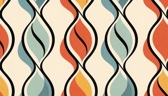Retro Midcentury Teardrop Repeat Pattern in Coral Teal Mustard for Vintage Wallpaper