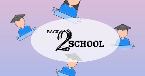 Back to school concept with graduation cap icons on purple background