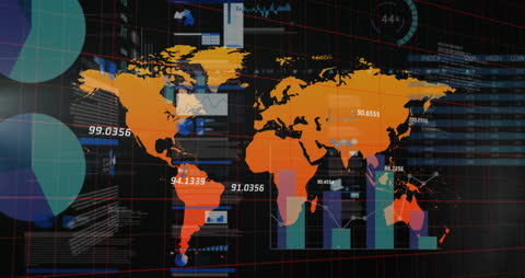 Dynamic World Map with Data Visualization on Digital Screen