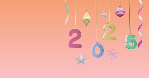 Festive 2025 Hanging Decorations on Pink Gradient