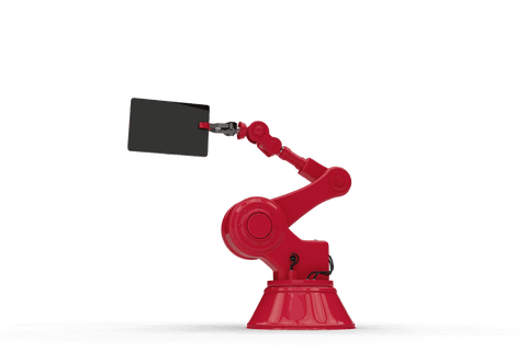 red robot arm holding tablet on transparent background for tech design - Download Free Stock Videos Pikwizard.com