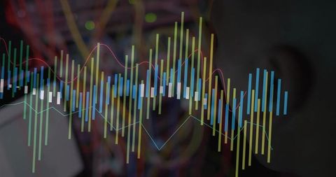 Digital analytics overlaid on technology infrastructure with network cables