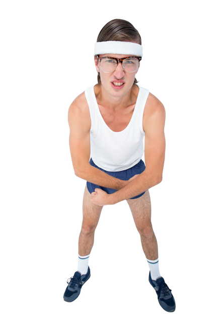 Funny Transparent Geeky Hipster in Sportswear with Headband Posing - Download Free Stock Videos Pikwizard.com