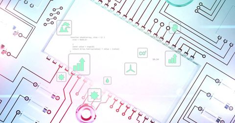 Futuristic Circuit Board with Digital Data Icons - Download Free Stock Images Pikwizard.com