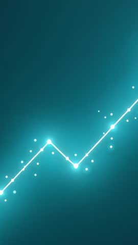 Vertical data growth graph rising with glowing nodes on teal background for tech visuals