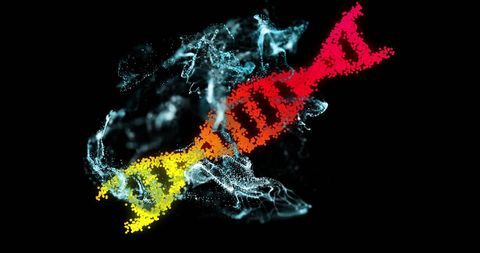 Colorful dna strand with particle and smoke effects