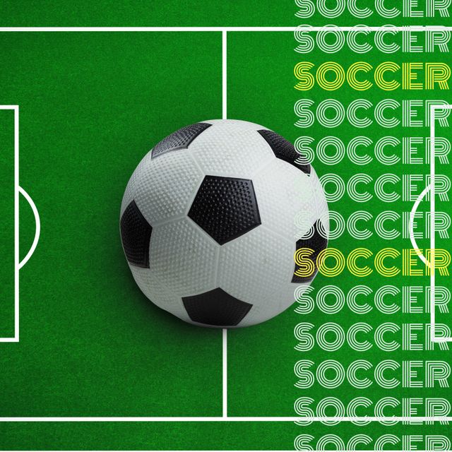 Soccer Ball on Green Field with Repeated Typography - Download Free Stock Templates Pikwizard.com