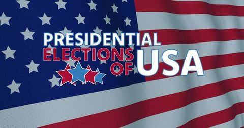 Bold presidential elections usa banner on waving american flag with stars and stripes