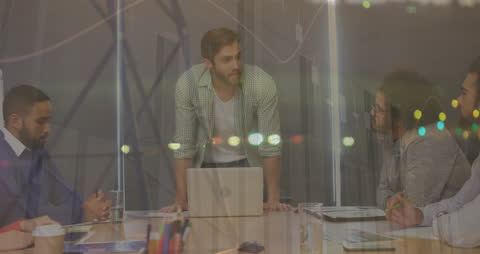 Diverse Team Analyzing Data with Financial Digital Overlay