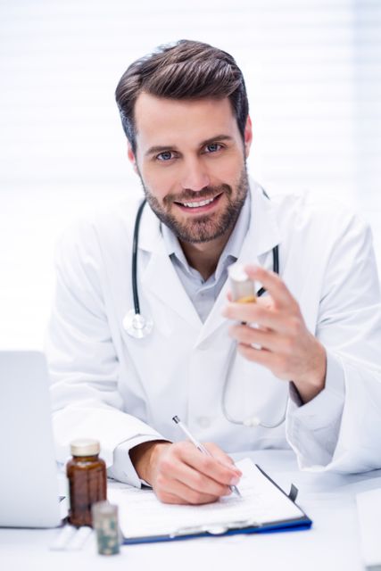 Portrait of doctor checking medicine in clinic