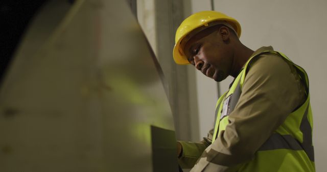 Focused African American Builder Wearing Safety Gear - Download Free Stock Images Pikwizard.com