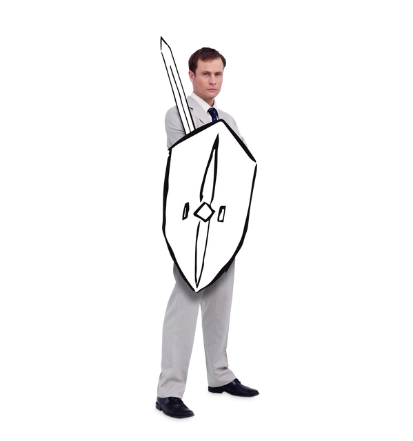 Confident Businessman with Shield and Sword on Transparent Background - Download Free Stock Videos Pikwizard.com