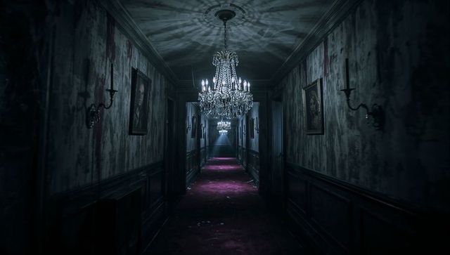 Opulent Mansion Hall with Crystal Chandelier and Red Carpet