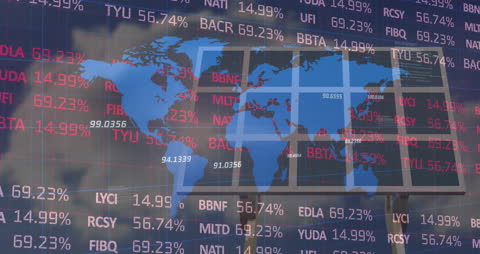 Global Financial Data Overlay on Solar Panel Background