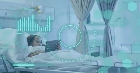 Futuristic Medical Data Overlay on Child Patient in Hospital