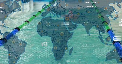 Mapping global swim performance using pool lane ropes and hexagonal digital data overlay