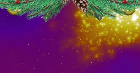 Festive Holiday Decoration with Pine Cones and Golden Baubles on Colorful Background