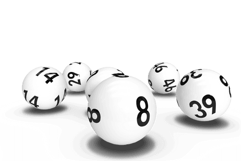 Transparent lottery balls with bold numbers on white background