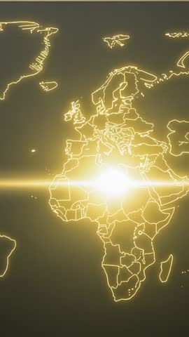 Vertical 3D Globe Lighting Europe and Africa with Golden Lens Flare and Futuristic Glow