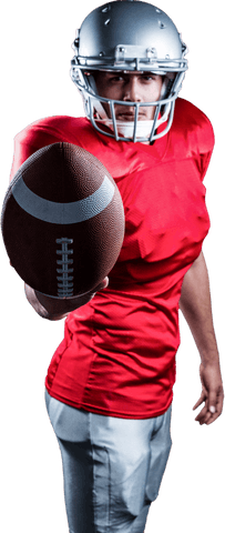 Confident American Football Player Presenting Transparent Ball
