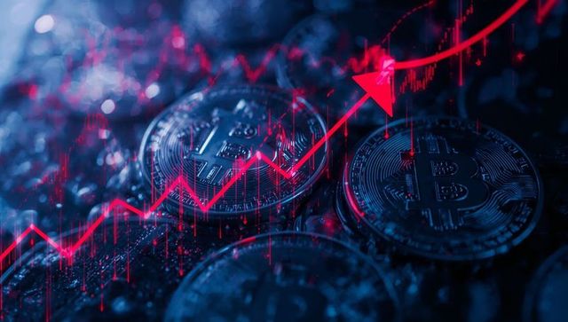 Bitcoin Tokens with Upward Trending Electronic Market Chart