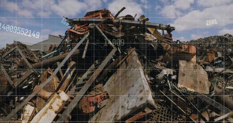 Recycling junkyard and stock data on future technology background