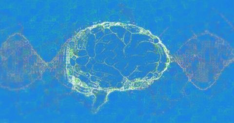 Abstract brain illustration with dna strand on blue background