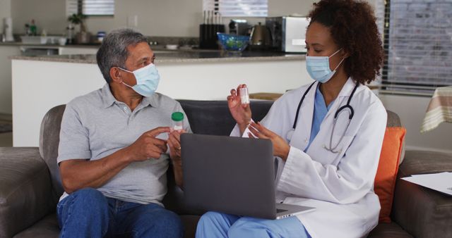 Doctor and Senior Man Discussing Medication in Living Room - Download Free Stock Images Pikwizard.com