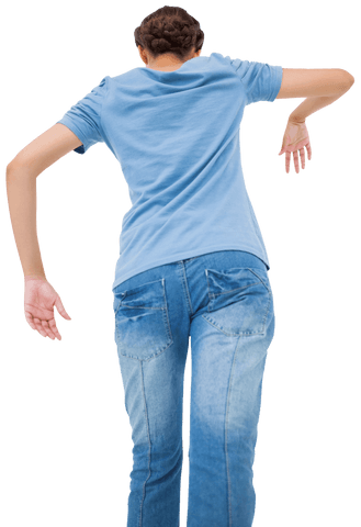 Back View Biracial Woman Raising Arms on Transparent Background