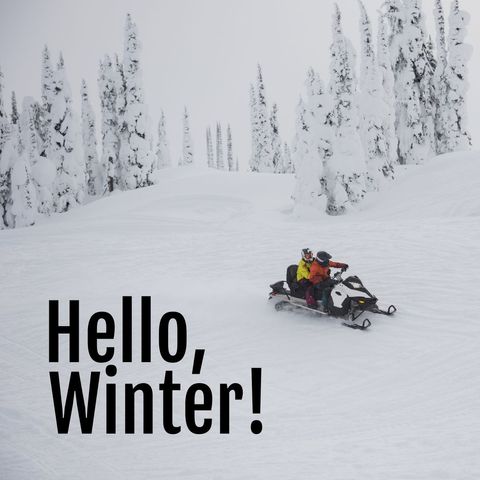Winter Adventure Snowmobiling Couple in Scenic Mountain Landscape - Download Free Stock Templates Pikwizard.com