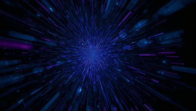 Futuristic Blue and Purple Data Tunnel in Digital Space