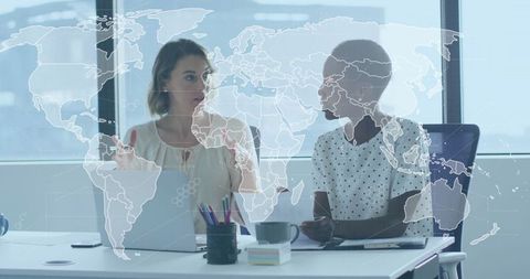 Colleagues Sharing Ideas with Global Network Concept Overlay